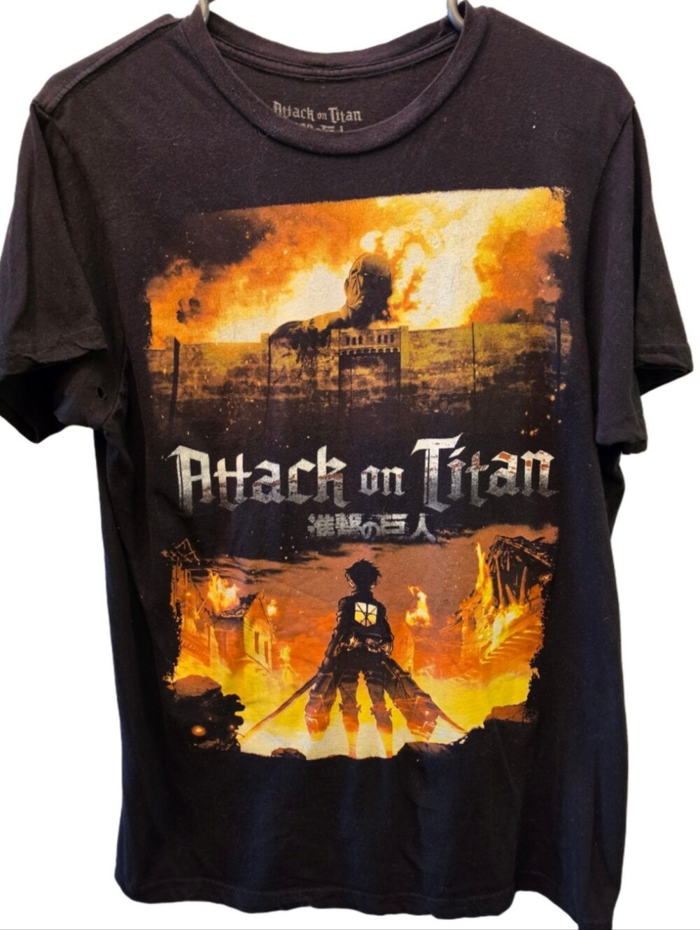 Attack on Titan Anime Graphic T-Shirt Black Distressed Thrashed Official Tee